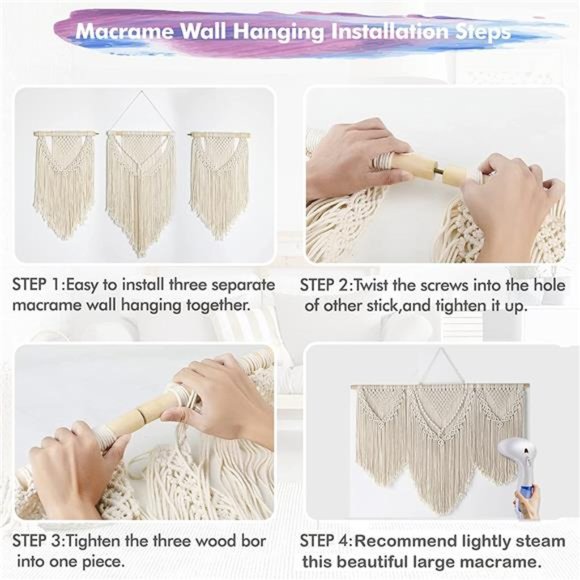 Large Macrame Wall Hanging Boho Woven Art Wide Macrame Wall Decor, 43"x32" - Picture 4 of 6